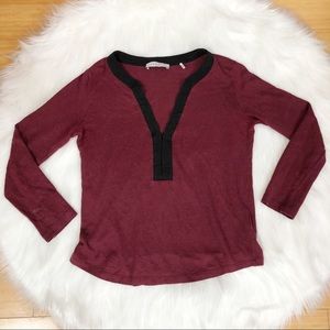 Sandro Linen T with Silk-hemmed V-neck Sz S